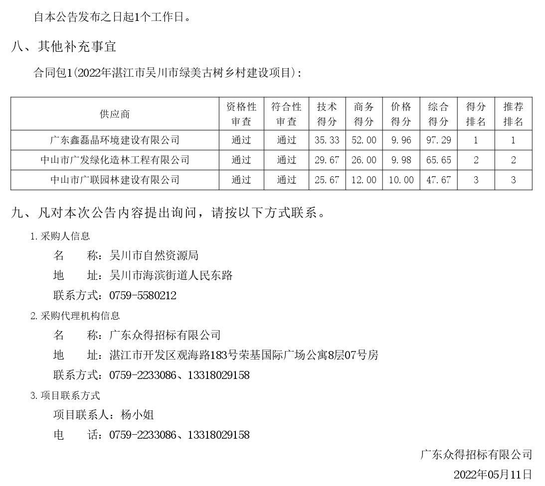 2022年湛江市吳川市綠美古樹(shù)鄉(xiāng)村建設(shè)項(xiàng)目【項(xiàng)目編號(hào)：ZDZJ22-Z66046】結(jié)果公告(圖3)